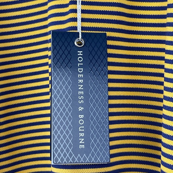 NEW Holderness & Bourne MAXWELL Mens L Performance Golf Polo Navy Yellow Jacket - Picture 9 of 11
